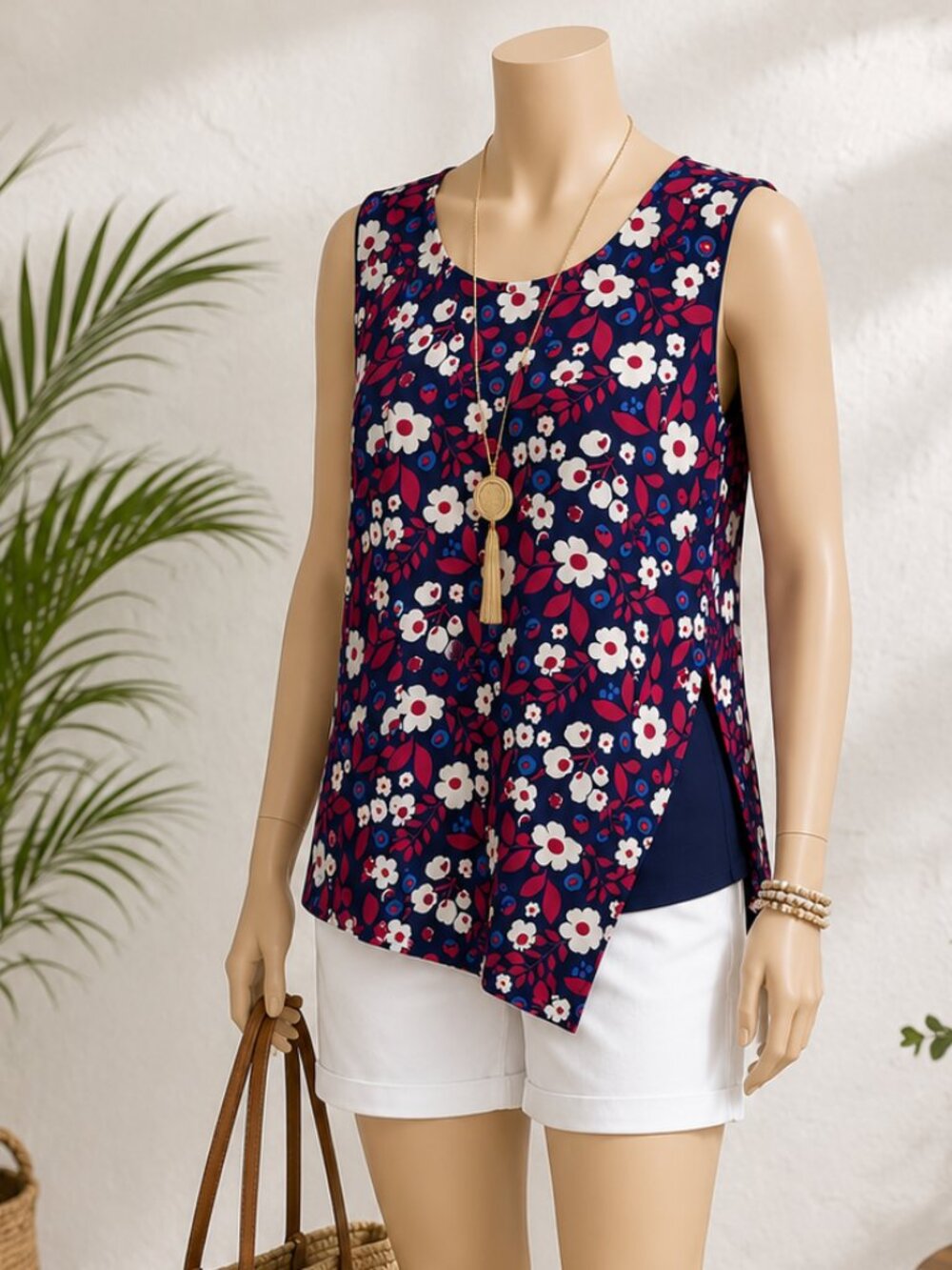 Roz & Ali Floral Sleeveless Blouse | Size L